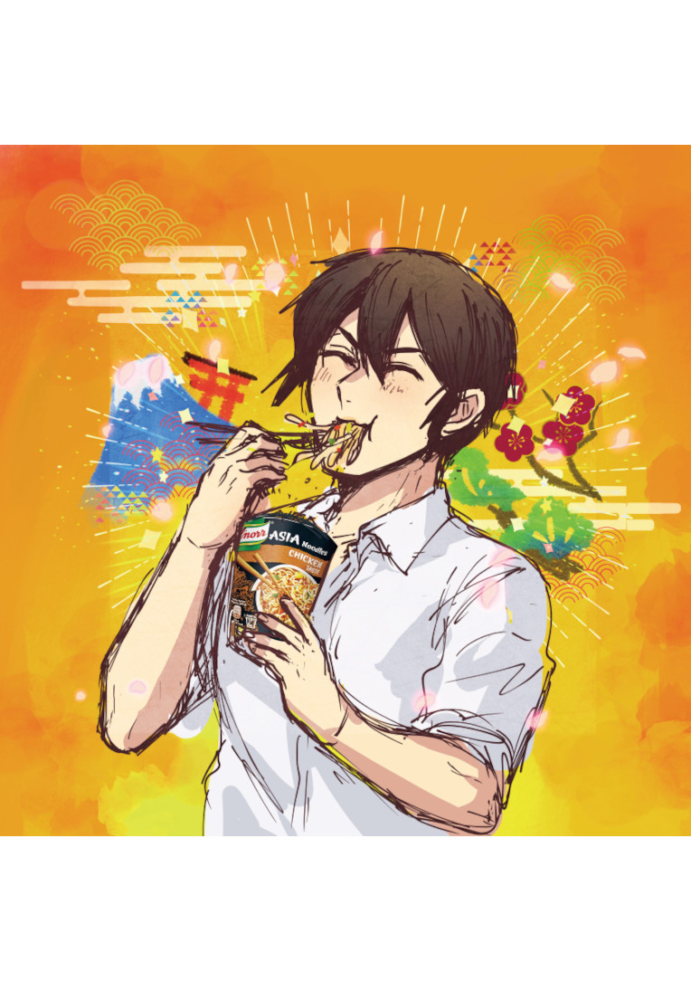 Revised character with white shirt and Japan motifs